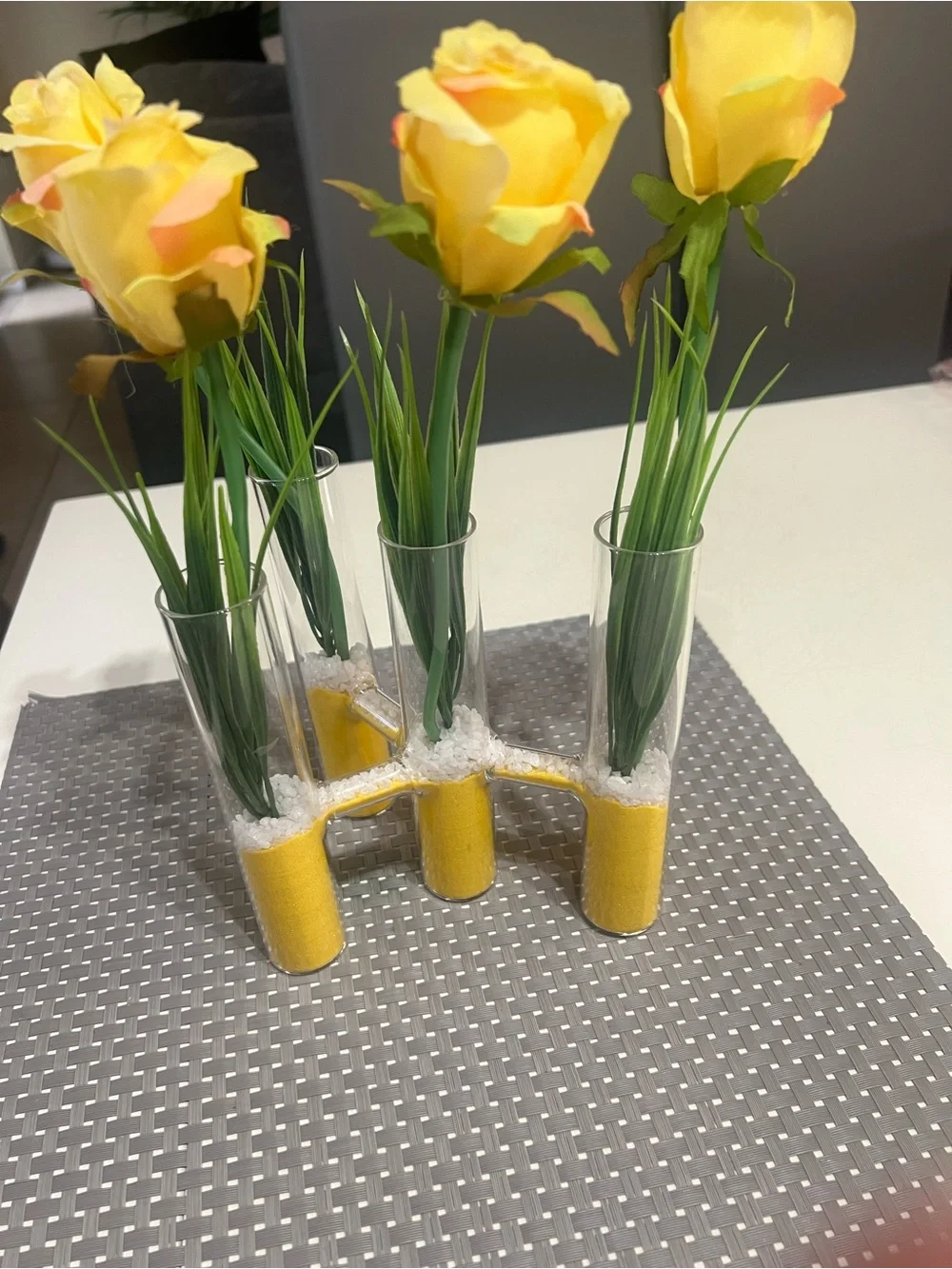 Yellow Artificial Rose Stem Home Accent Bouquet
